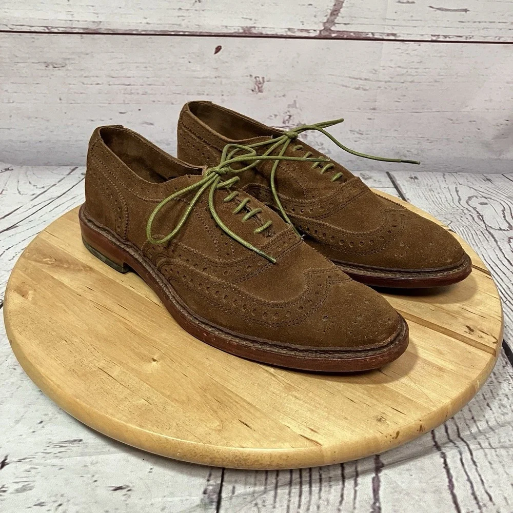 Allen Edmonds Brown Suede Wingtip Oxfords Men's 13 D Leather‎ Sole Dress Shoes